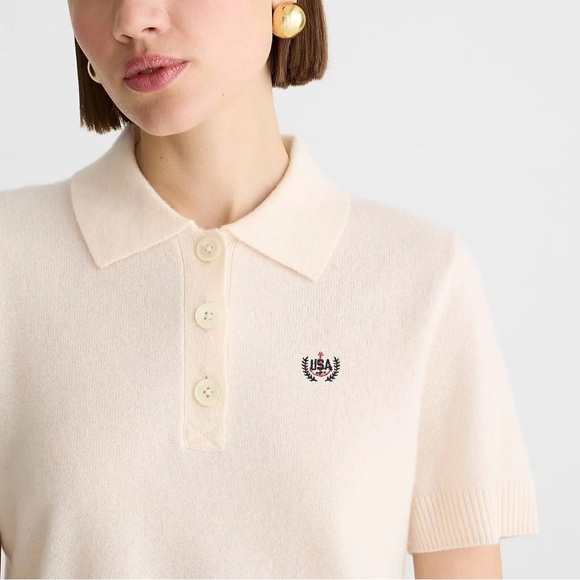 J. Crew Limited Edition USA Swimming X J.Crew Cashmere Cropped Sweater Polo - Picture 3 of 14